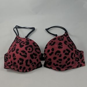 Red leopard print padded push up bra